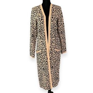 Express Open Front Cardigan Leopard Animal Print Duster Womens Large Casual cozy